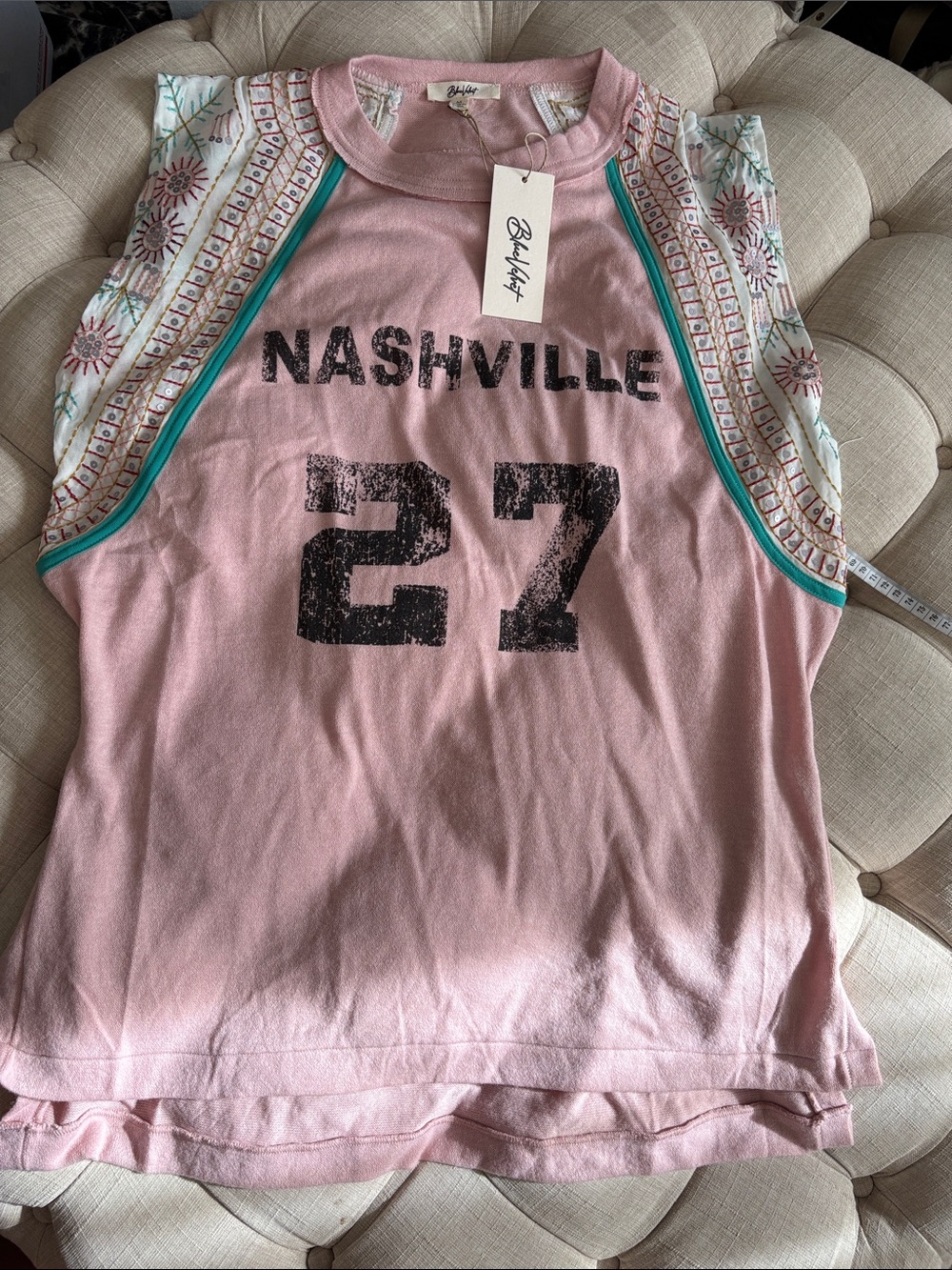 Blue Velvet Pink Nashville Graphic Tank with Embroidered Trim